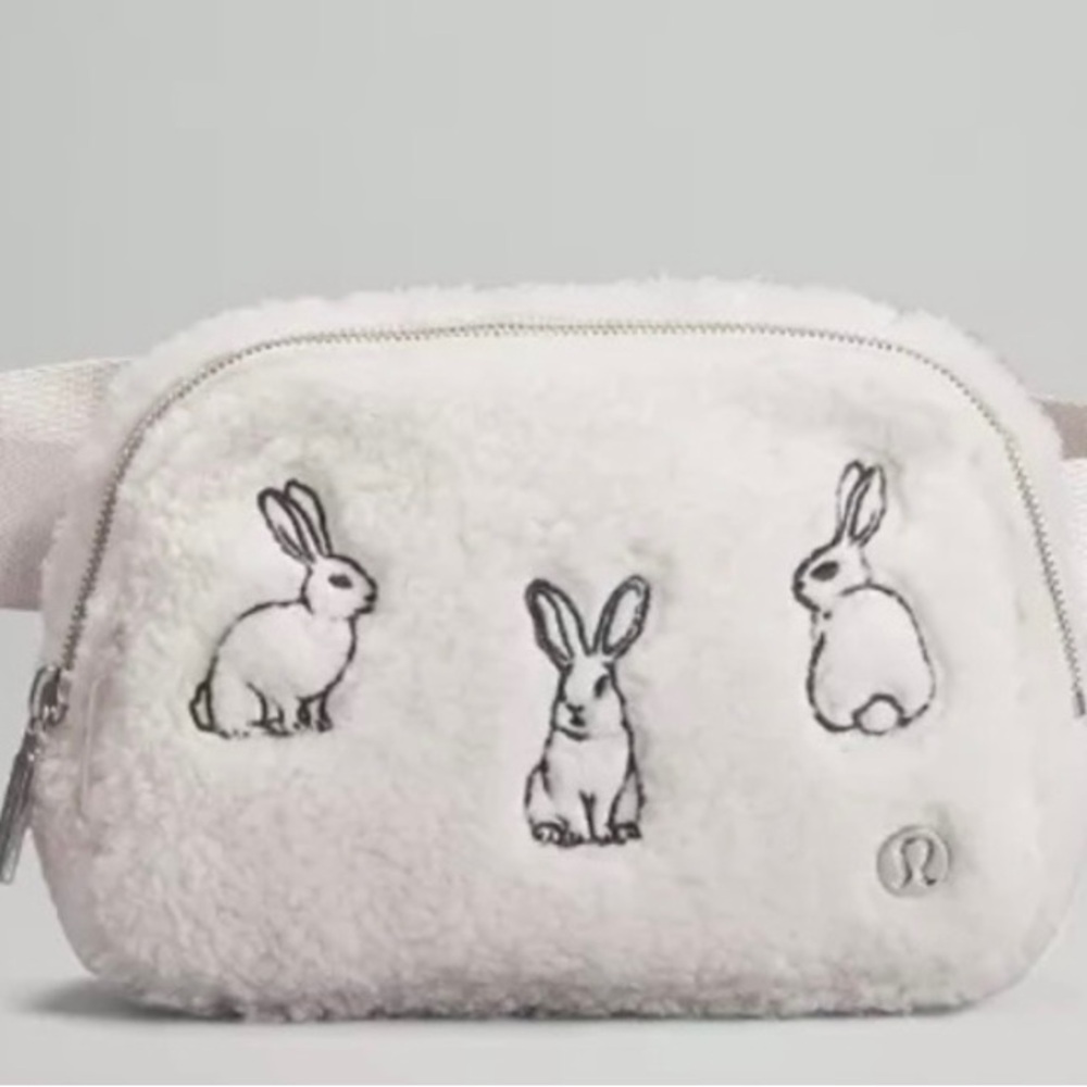 lululemon White Crossbody Bag with bunnies embroidered rare